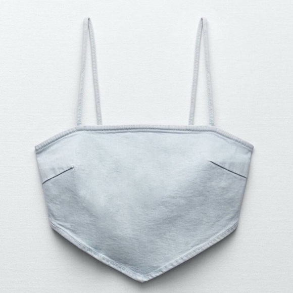 Zara denim bandana style crop top with spaghetti straps - Picture 1 of 3